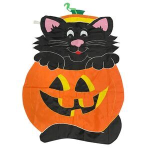 Halloween Banner Flag Cat With Pumpkin 23x38 Evergreen 2010